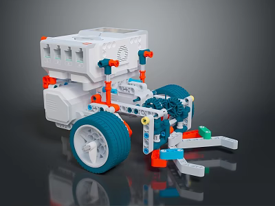 Multicolored Building Block Construction Robot Toy With Mechanical Arm And Large Wheels Structure 3d model
