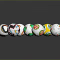 Colorful Soccer Balls With Diverse Patterns And Brand Logos On Reflective Surface
