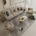 Modern Log Style Sofa Coffee Table Combination Floor Lamp Art Chandelier Leisure Chair Hanging Picture 3d model