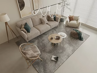 Modern Log Style Sofa Coffee Table Combination Floor Lamp Art Chandelier Leisure Chair Hanging Picture 3d model