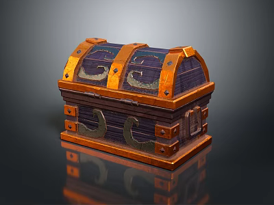 Ornate Treasure Chest With Orange Metal Borders Purple Body And Decorative Clasps 3d model