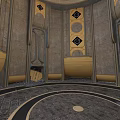Futuristic Interior Design With Circular Floor Decorative Walls And Geometric Patterns