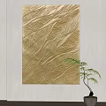 Golden Leaf Pattern Textured Interior Wall Art With Green Plant Accent 3d model