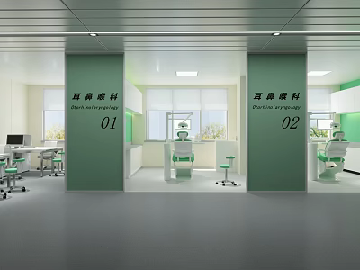 Otolaryngology Clinic Interior With Green Partition Examination Rooms And Medical Equipment 3d model