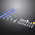Various Vehicles Including Long Blue Trains Buses Trucks And Cars On