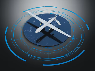 High Tech Electronic Drone Featuring Blue Circular Interface On Dark Background Platform 3d model
