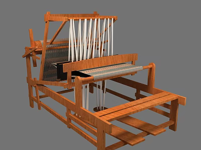 Vintage Wooden Loom With Vertical Threads And Wooden Frame Weaving Tool 3d model