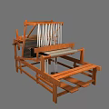 Vintage Wooden Loom With Vertical Threads And Wooden Frame Weaving Tool