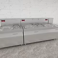 Stainless Steel Kitchen Cabinets With Multiple Sinks White Wall And Gray Floor 3d model