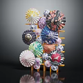 Colorful Folding Umbrellas Neatly Displayed On Yellow Rack For Home Storage