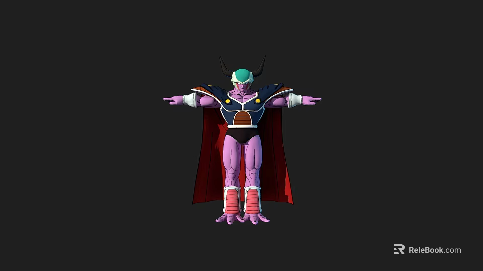 Horned Purple Humanoid Character And Armored Alien Creature With Red Cape 3d model 