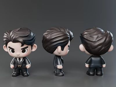 Chibi Cartoon Man Figure in Black Suit with Three View Angles 3d model Chibi Cartoon Man Figure in Black Suit with Three View Angles 3d model