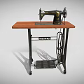 Vintage Sewing Machine on Wooden Tabletop with Metal Stand and Classic Design