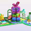 Colorful Cartoon Themed Play Space With Large Pink Rabbit Figure And Yellow Character