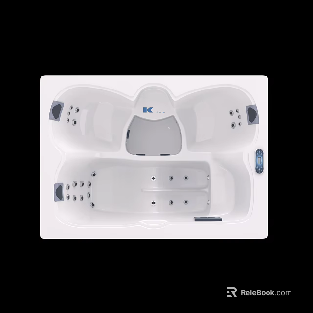 Modern White Massage Bathtub With Double Seat Jets And Control Panel 3d model 