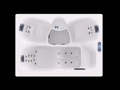 Modern White Massage Bathtub With Double Seat Jets And Control Panel 3d model