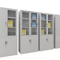 Gray Metal Bookcases With Glass And Solid Doors Storing Yellow And Blue Folders