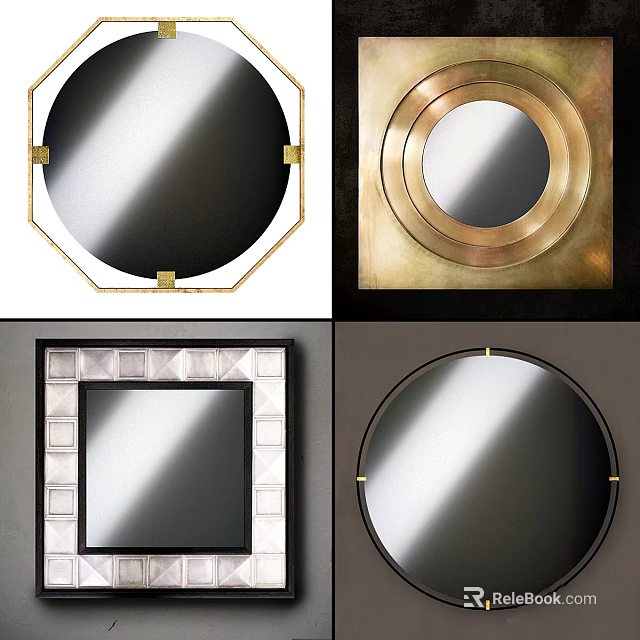 Various Decorative Mirrors With Round Square Shapes And Gold Geometric Frames 3d model 