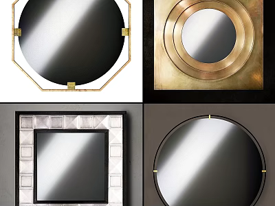 Various Decorative Mirrors With Round Square Shapes And Gold Geometric Frames 3d model