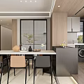 Modern Dining and Living Room Interior With Wooden Walls Dining Table Chairs Sofa And Windows