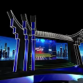 Modern Stage Design With Blue Lighting City Background And LED Displays 3d model
