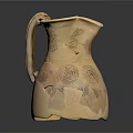 Ancient Handcrafted Clay Pitcher With Decorative Spiral Patterns And Curved Handle 3d model