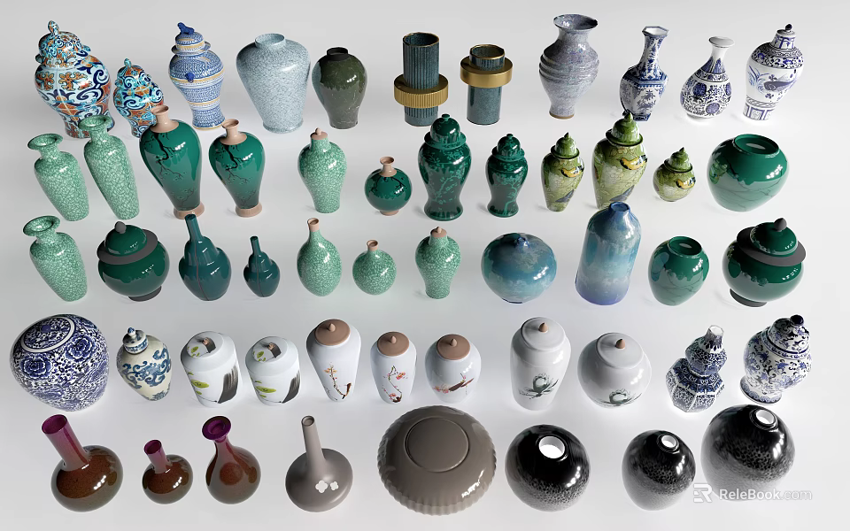 Various Handcrafted Ceramic Vessels With Colorful Patterns Unique Shapes And Textures 3d model 