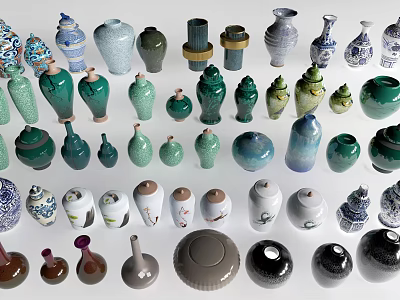 Various Handcrafted Ceramic Vessels With Colorful Patterns Unique Shapes And Textures 3d model