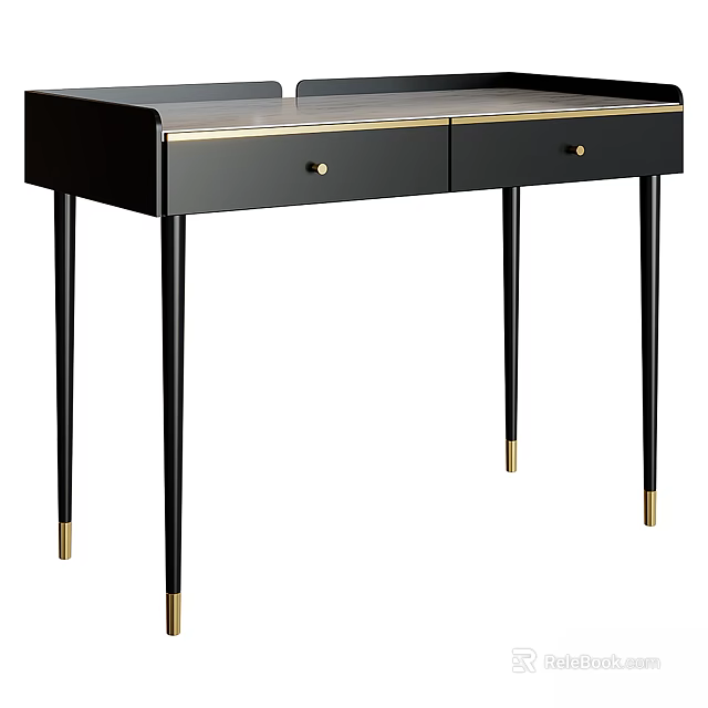 Modern Black Dressing Table With Two Drawers And Gold Accent Legs 3d model