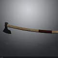 Traditional Axe Weapon With Metal Head And Light And Dark Wooden Handle On Gray Background