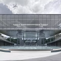 Modern Sales Office Building With Glass Facade And Water Feature Entrance