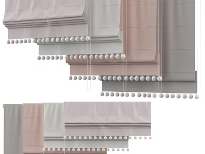 Soft Colored Curtains With Decorative Ball Trim And Layered Hanging Design For Interior Decoration 3d model