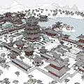 Ancient Architecture Traditional Red Multi layered Pagoda With Historic Courtyard And Wooden Structure