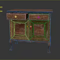 Vintage Wooden Cabinet with Two Drawers Cabinet Doors Carved Legs Distressed Finish