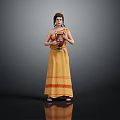 Yellow Long Dress With Red Stripes Ornate Headpiece And Sandals For Traditional Attire