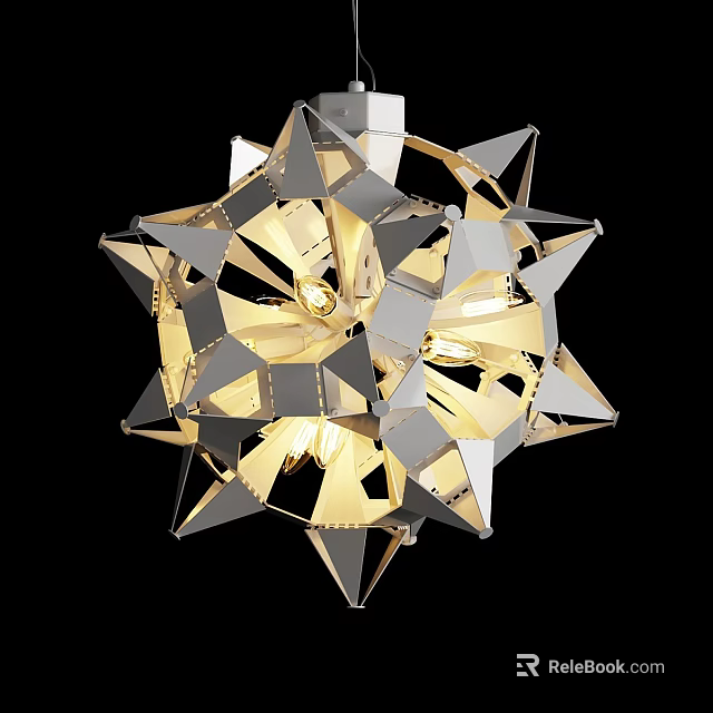 Modern Geometric Chandelier With Metallic Star Shaped Facets And Illuminated Center 3d model 