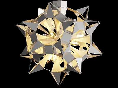 Modern Geometric Chandelier With Metallic Star Shaped Facets And Illuminated Center 3d model
