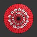 Vibrant Red Umbrella With White Decorative Patterns And Black Handle For Daily Use