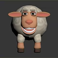 Cute Cartoon Sheep 3D Model With White Curly Wool Pink Nose Smiling Expression Brown Legs