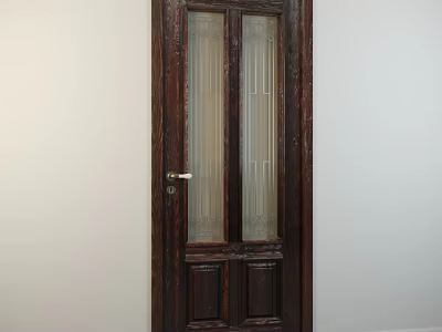Classic Wooden Hinged Door With Glass Panels And Decorative Carved Design 3d model