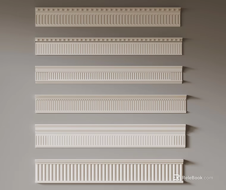 White Decorative Cornice Moldings With Various Styles And Patterns For Interior Design 3d model