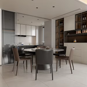 Modern Open Kitchen Round Dining Table 3d model