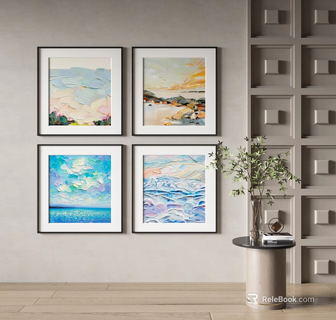 Colorful Abstract Paintings Framed Wall Art With Natural Inspired Vibrant Hues Home Interior Decor 3d model 
