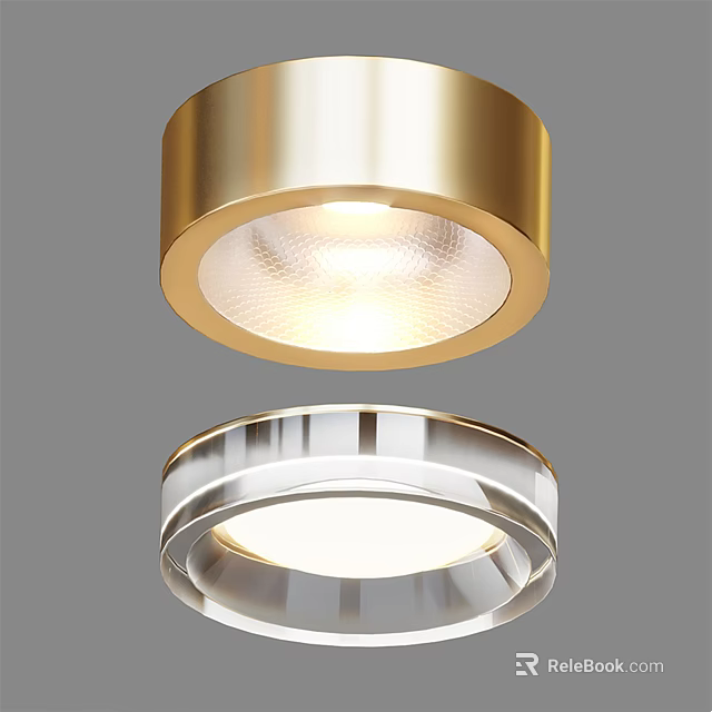 Modern Round Ceiling Lights With Golden Frame And Transparent Glass Shade Design 3d model 