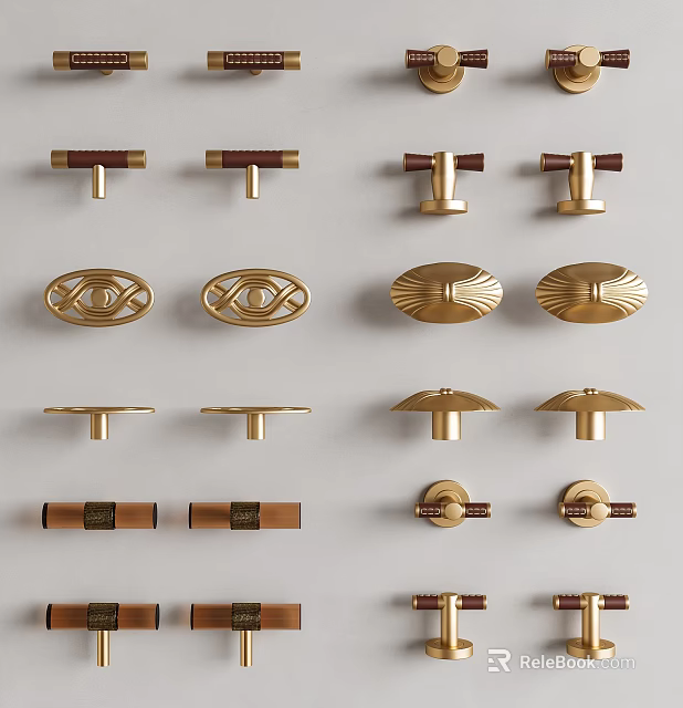 Stylish Door Handles With Various Designs Brass Finishes And Wooden Accents 3d model 