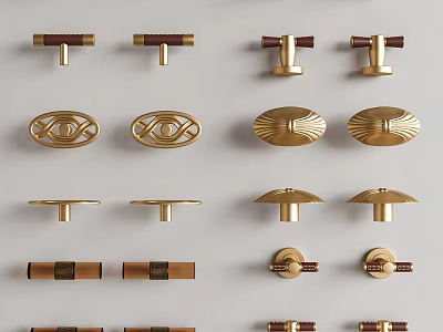 Stylish Door Handles With Various Designs Brass Finishes And Wooden Accents 3d model