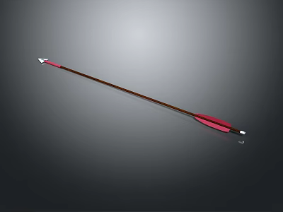 Traditional Arrow Weapon Featuring Brown Shaft Silver Arrowhead and Red Fletching 3d model