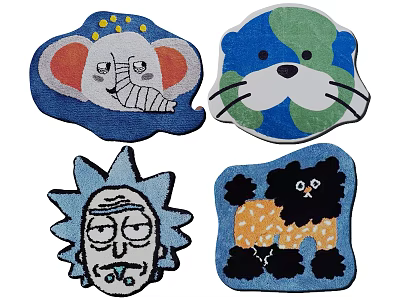 Fun Decorative Shaped Rugs with Elephant Cat Character Face and Dog Designs 3d model