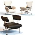 Modern Leisure Chair In Black White Leather With Metal Frame And Accent Pillow