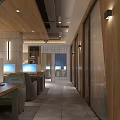 Stylish Modern Internet Cafe Interior With Multiple Computers Comfortable Seats And Wooden Decor 3d model